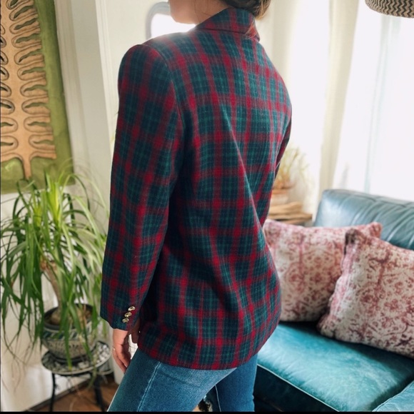 ✨SOLD ON DEPOP✨VTG Burgundy Green Navy Plaid Blazer SZ 12 - Picture 3 of 6